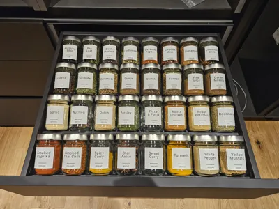 Spice Jar Drawer Organizer (with custom labels)