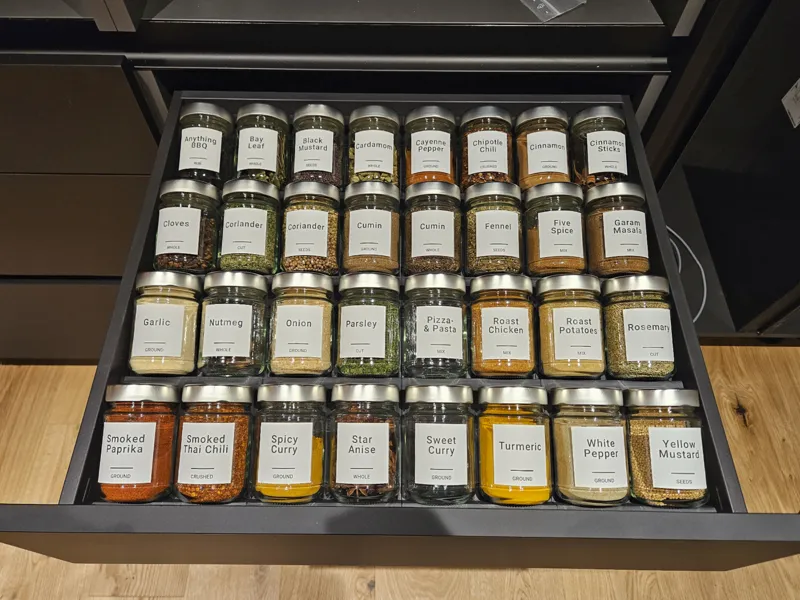 Spice Jar Drawer Organizer (with custom labels)
