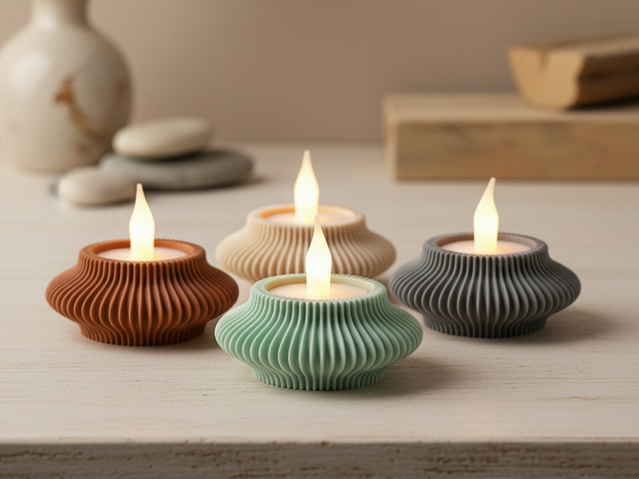 Modern Ribbed LED Tea Light Holder