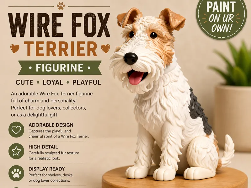 Wire Fox Terrier Figurine Cute Stylized Dog Model