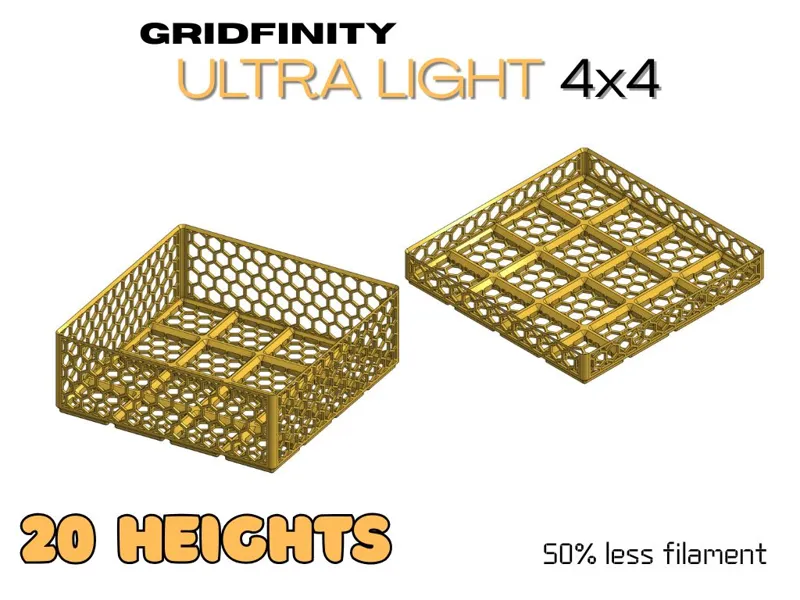 Gridfinity ULTRA light 4x4x(20 heights from 1-20)