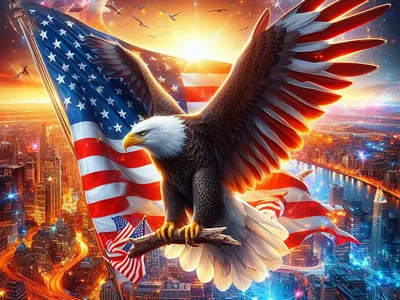 AMERICAN LITHOPHANE eagle and flag