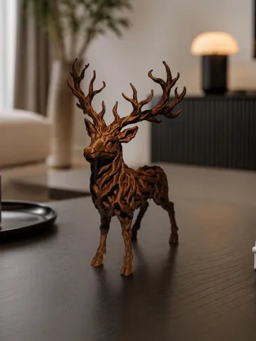 Modelo para impresión 3D: Wurzelhirsch "Kronengeweih" aus verflochtenem Holz — vista de referencia 2