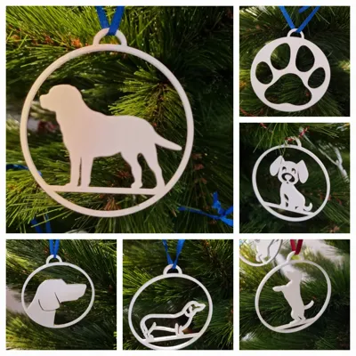 Easy print Dog Christmas ornament set of 10 pieces