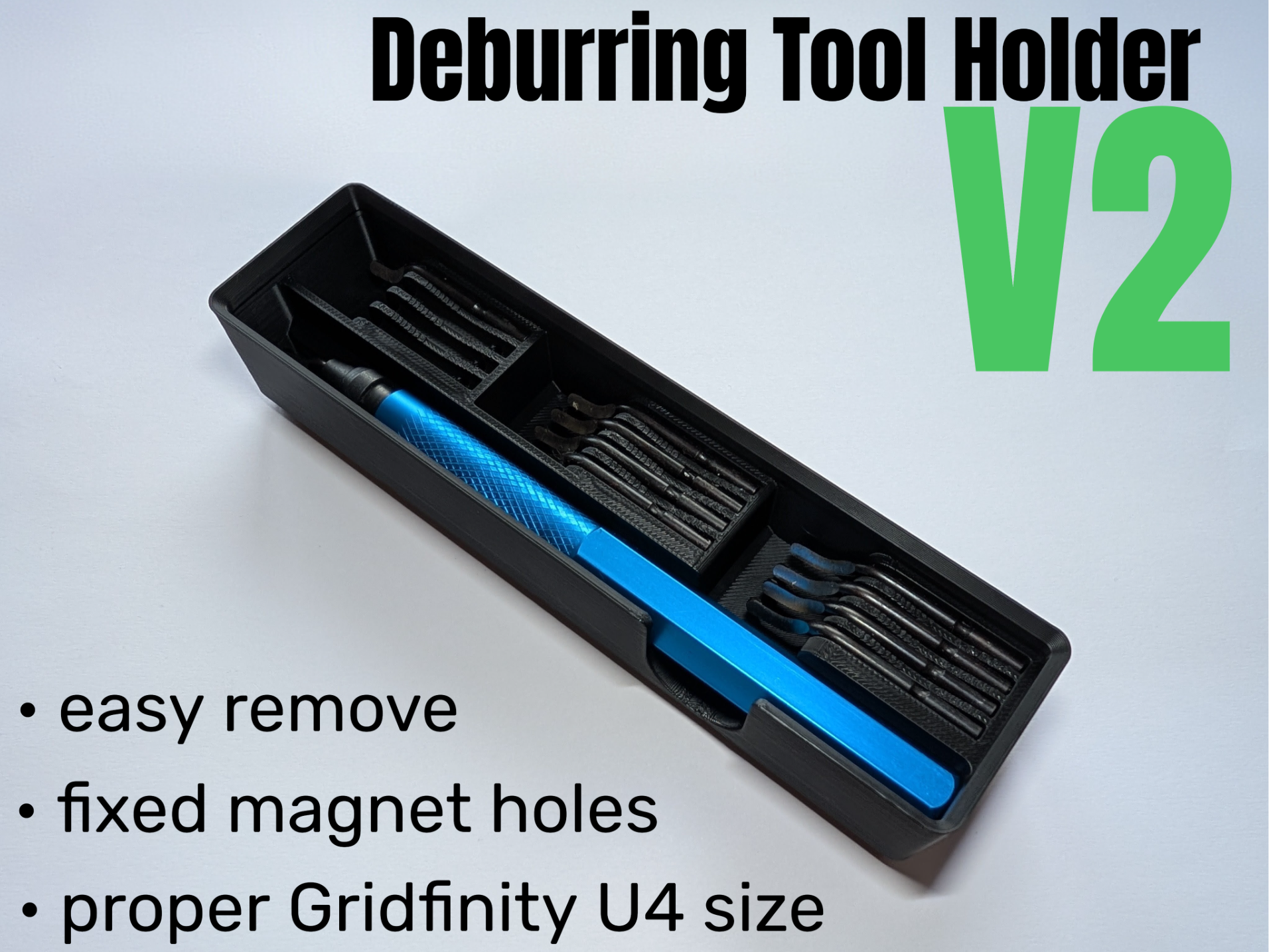 Gridfinity 4x1 Deburring Tool magnetic holder 