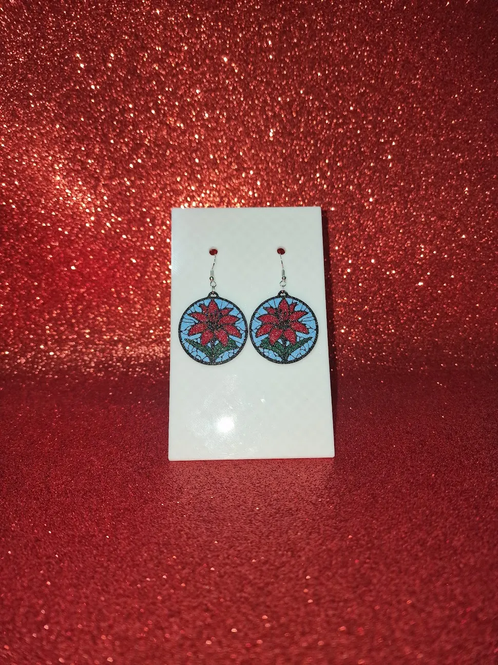 Flower on canvas earrings view 2
