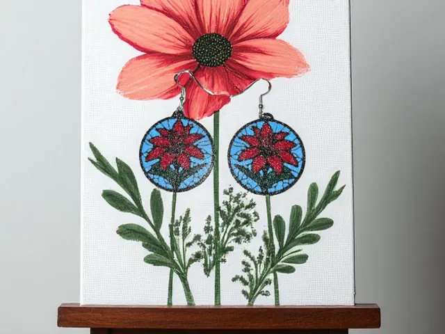 Flower on canvas earrings