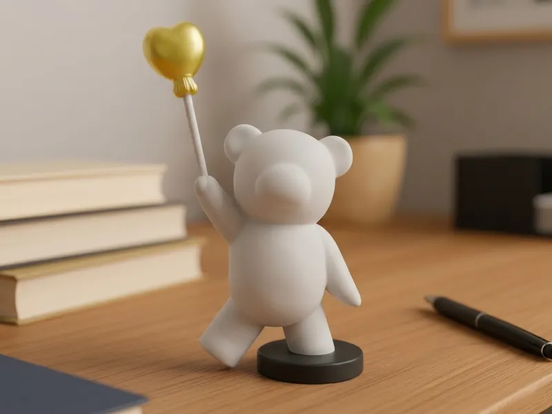 Cute Minimalist Teddy Bear with Heart Balloon