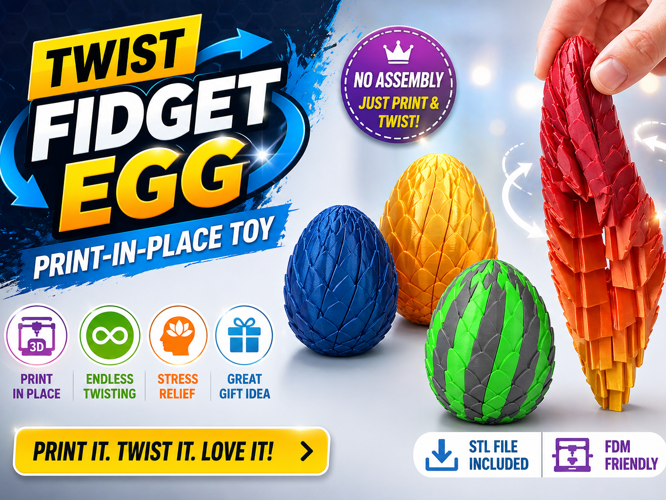 Twist Fidget Egg – Print-in-Place Toy
