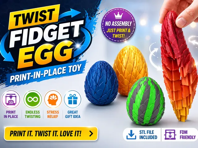 Twist Fidget Egg | 16-Segment | Print-in-Place