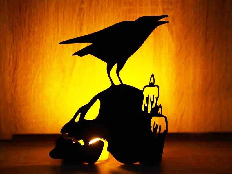 Skull and raven decoration