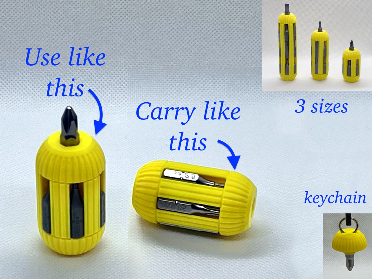Screwdriver EDC  v3 (7, 13, 19 bits) +Keychain by MaxLayers MakerWorld: Download Free 3D Models - 3D model önizlemesi