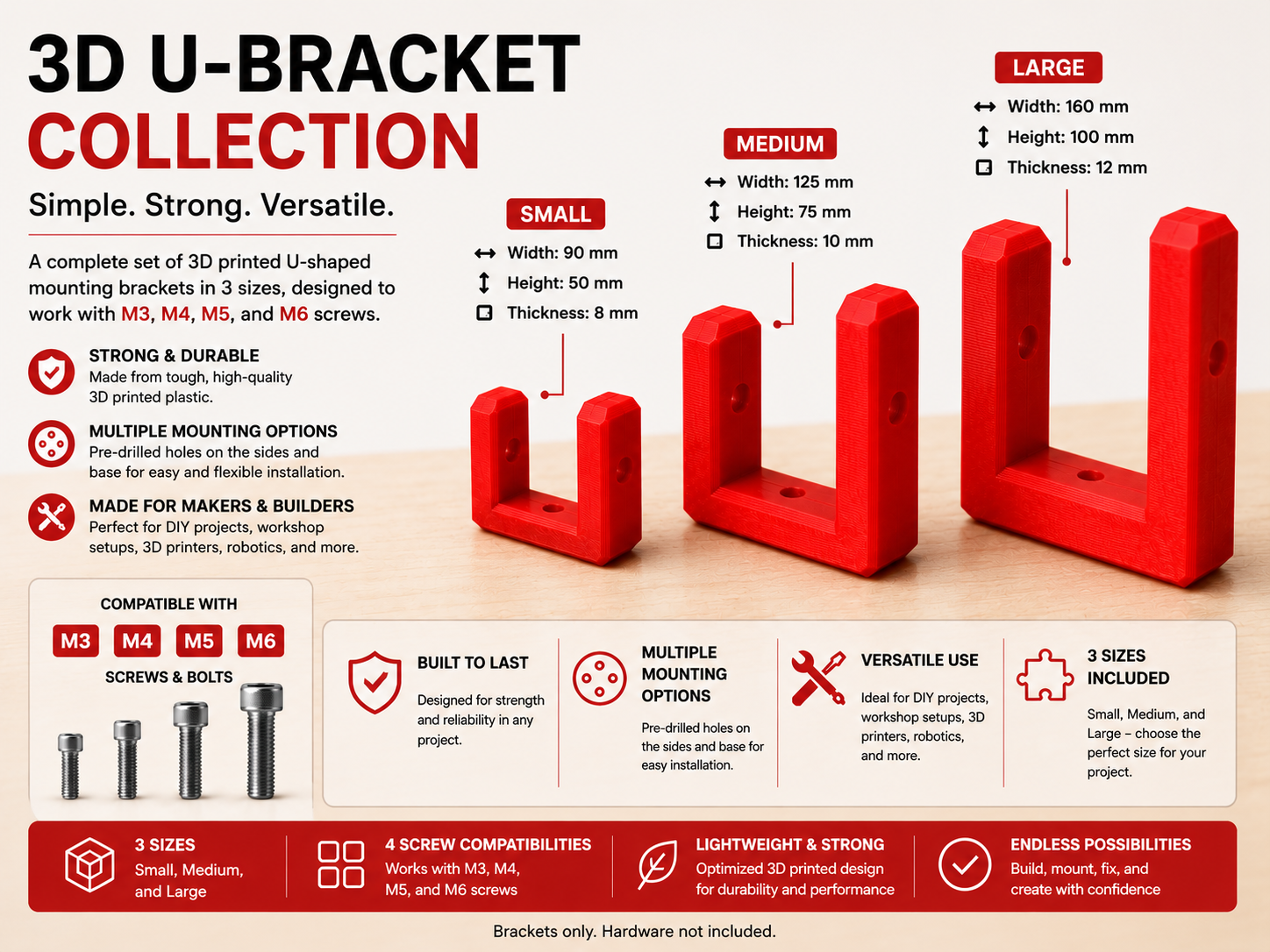3D U-Bracket Collection M3, M4, M5, M6