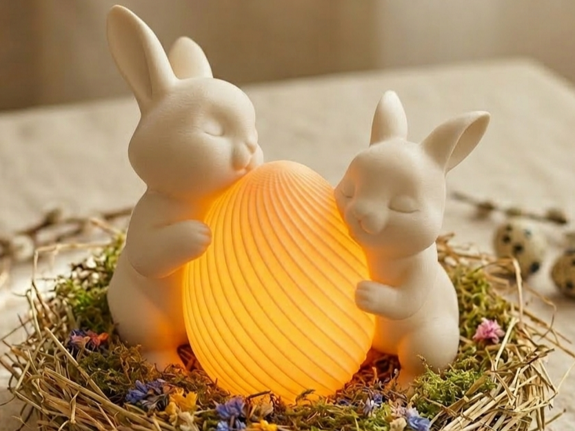Easter bunny parents hugging their egg - No AMS