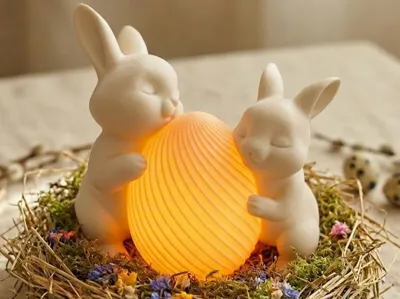 Easter bunny parents hugging their egg - No AMS