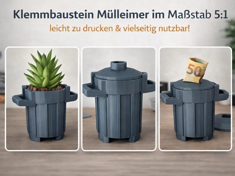 Klemmbaustein-Mülleimer im Maßstab 5:1