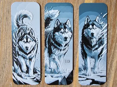 Bookmark Set, 3 Siberian Husky Papercut Style