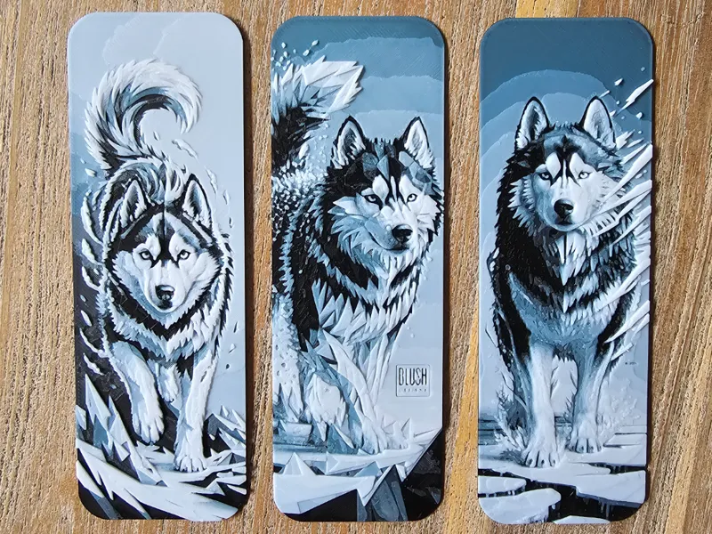 Bookmark Set, 3 Siberian Husky Papercut Style