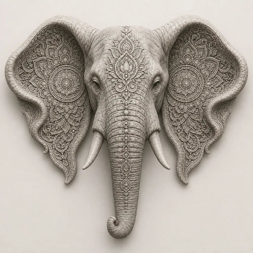 Ornamental Elephant Head Wall Mount | WallDock - Free 3D Print Model ...