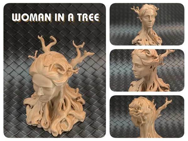 Sculpture femme dans un arbre