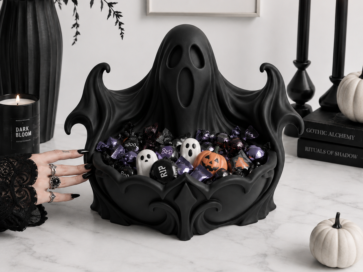 Goth Halloween Samhain Ghost Candy Bowl Decor - 1