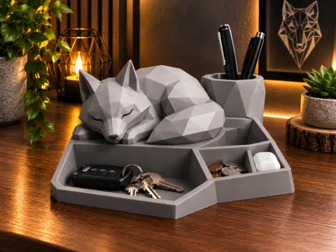 Organizador: Sleeping Fox Desk Organizer – Storage Station — referencia de MakerWorld