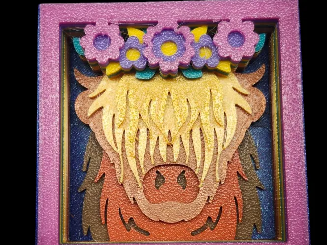 Highland Cow (easter) shadow box