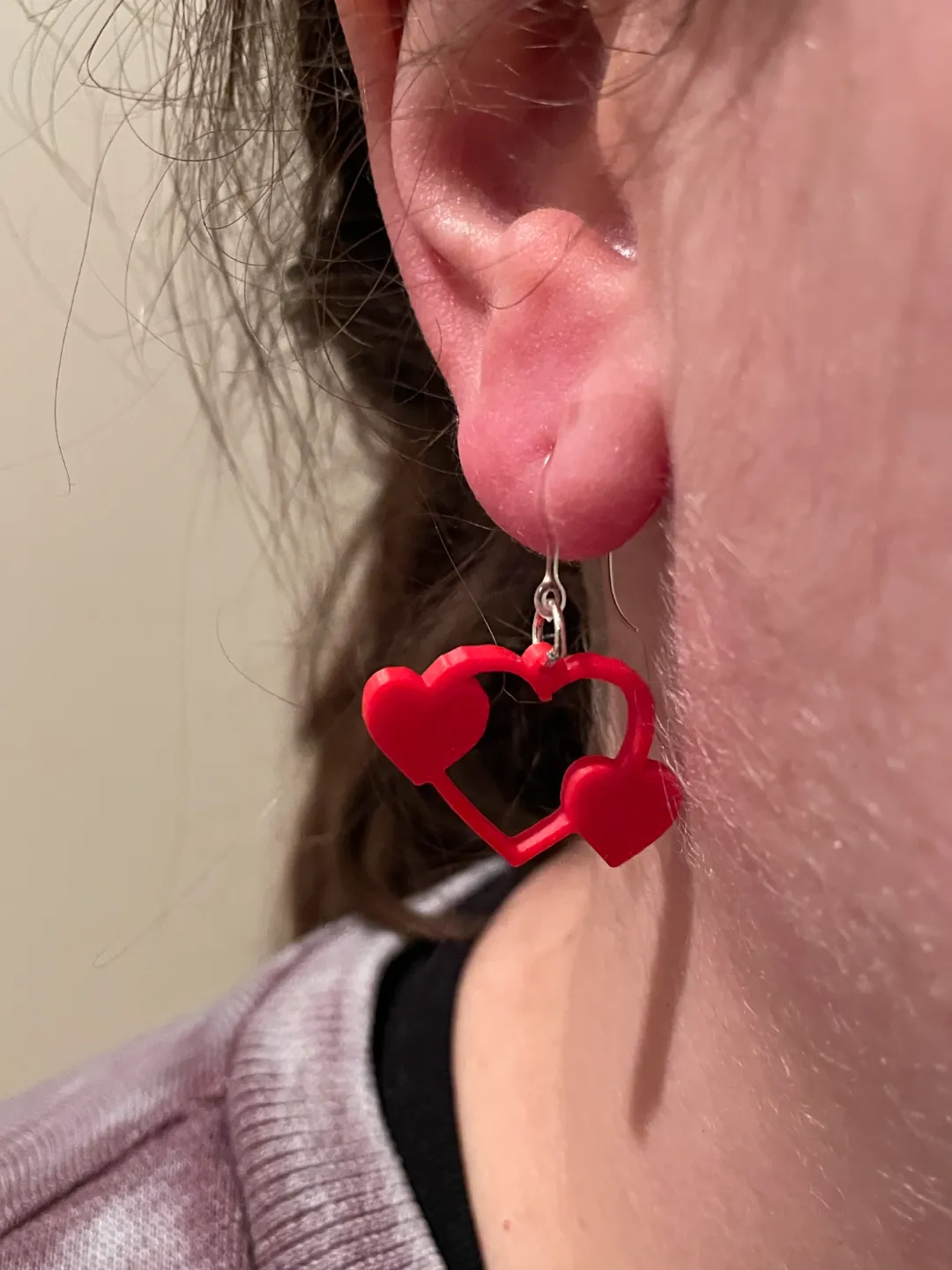 Triple Heart Dangle Earrings view 3