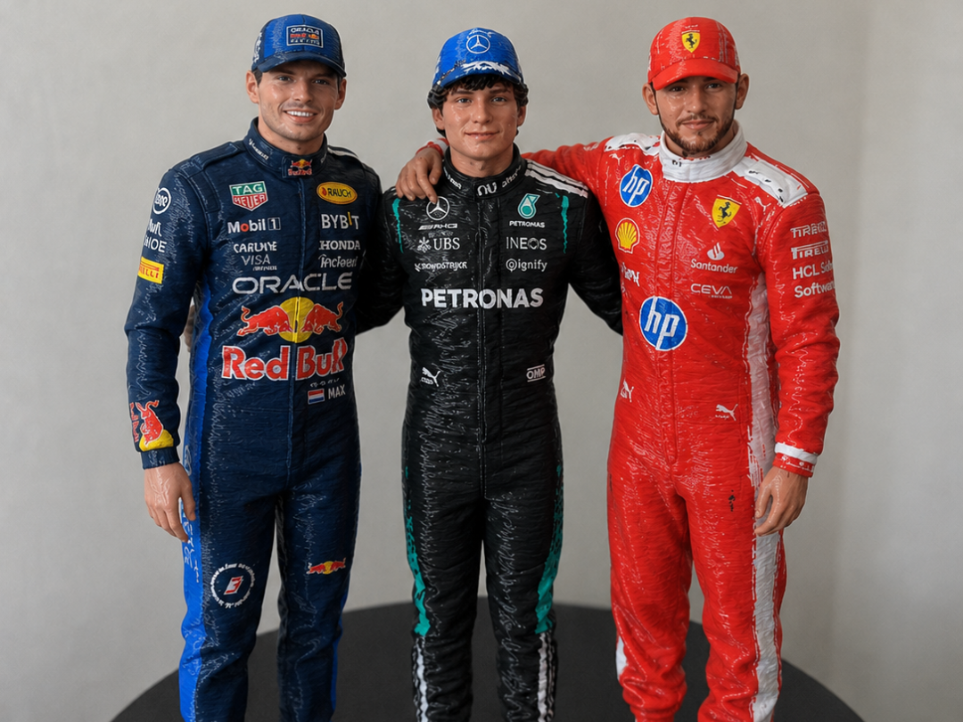 F1 Drivers Pose Verstappen Antonelli Hamilton