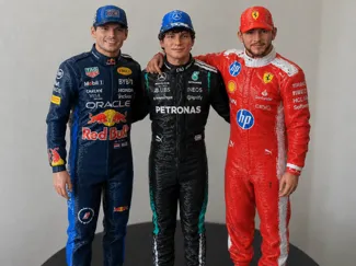 F1 Drivers Pose Verstappen Antonelli Hamilton
