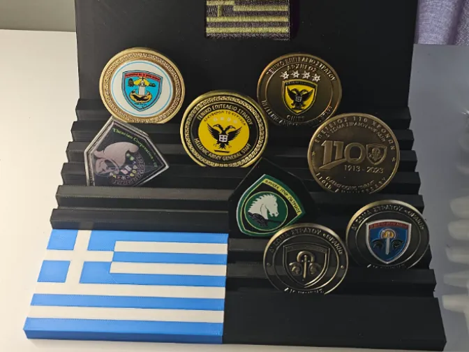 Coin Display with Greek Flag