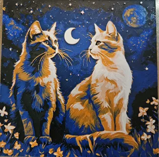 2 cats under a starry sky
