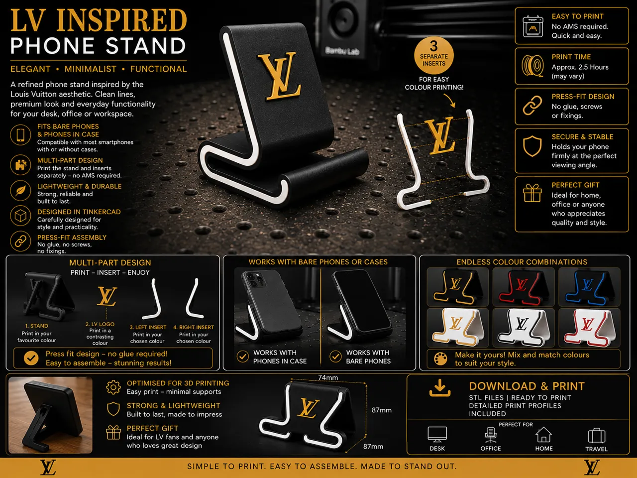 LV Inspired Phone Stand V2 (No AMS Required) view 3