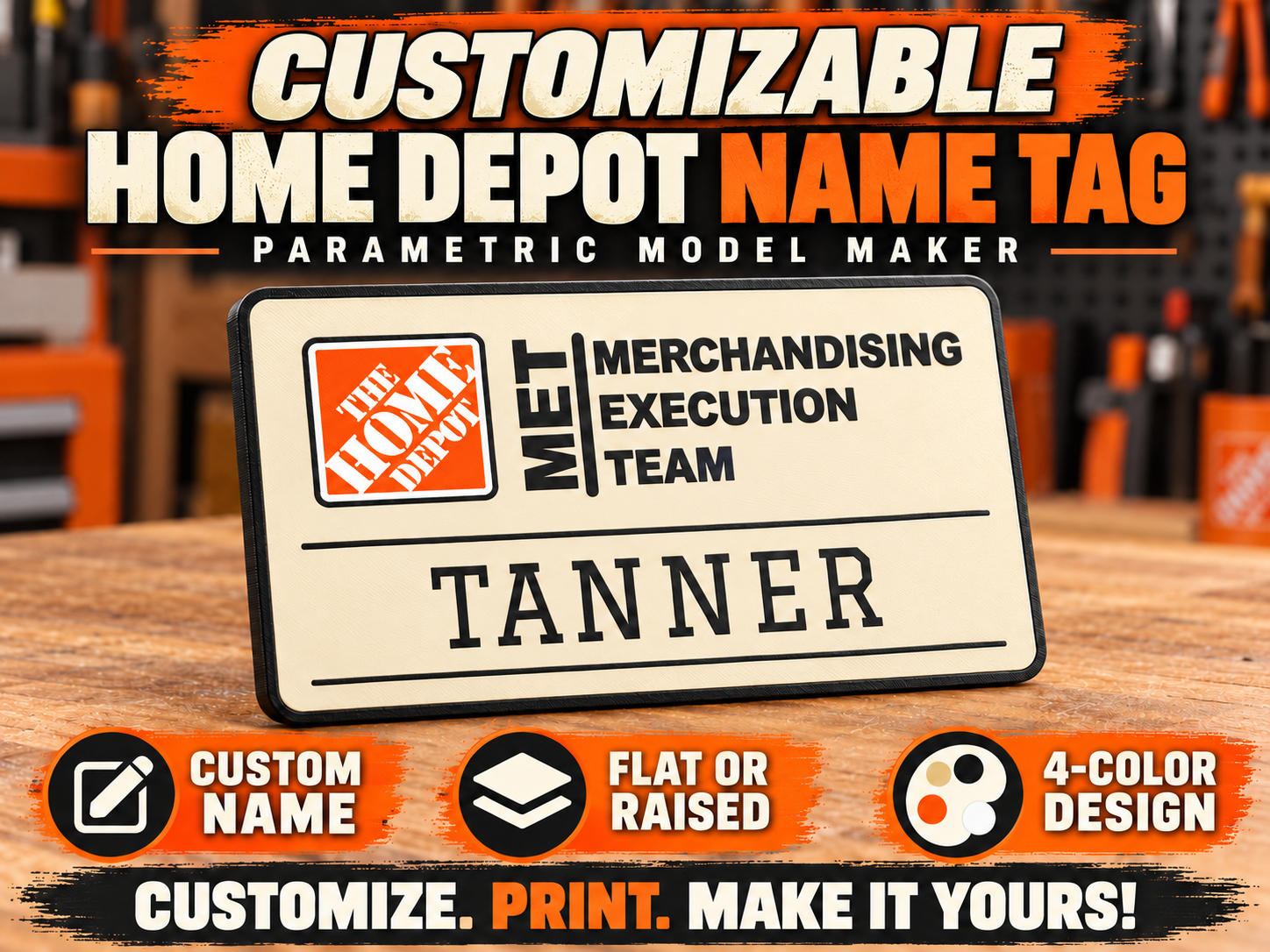 Customizable Home Depot Name Tag Generator 3D model