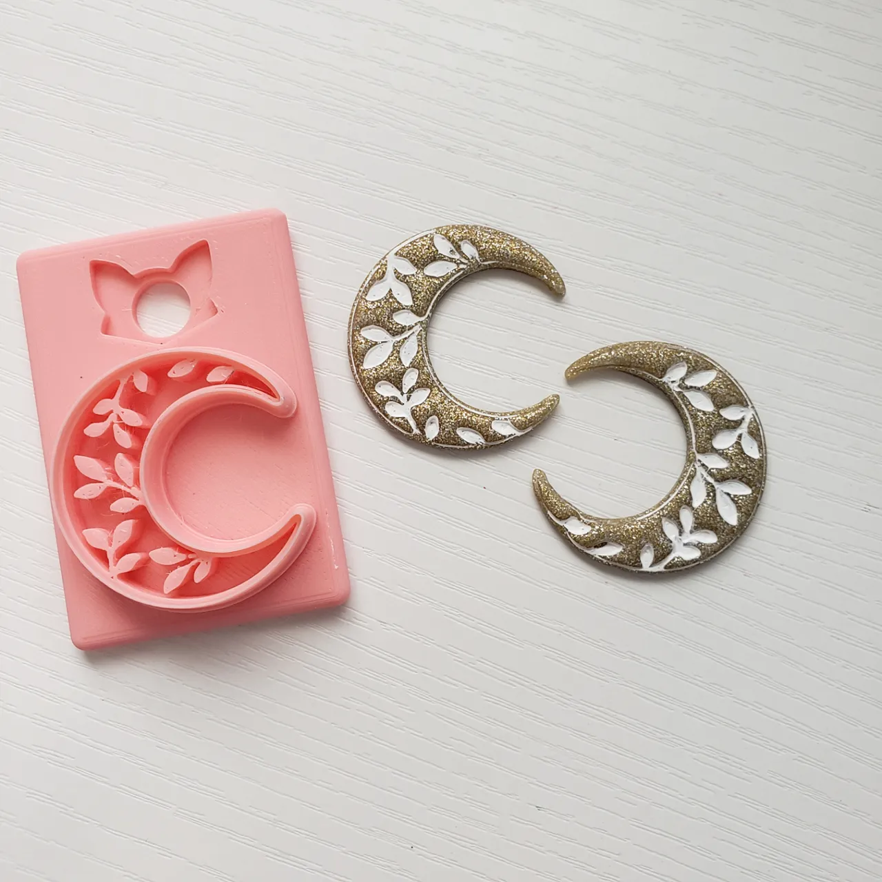 Floral Embossed Moon Polymer Clay Earring Cutter view 4