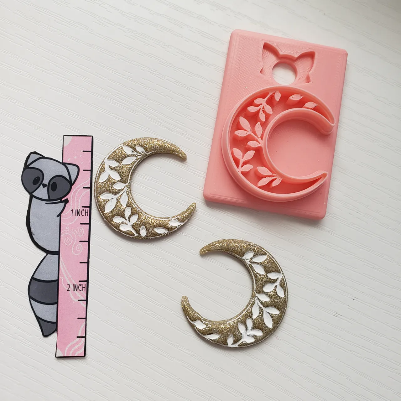 Floral Embossed Moon Polymer Clay Earring Cutter view 2