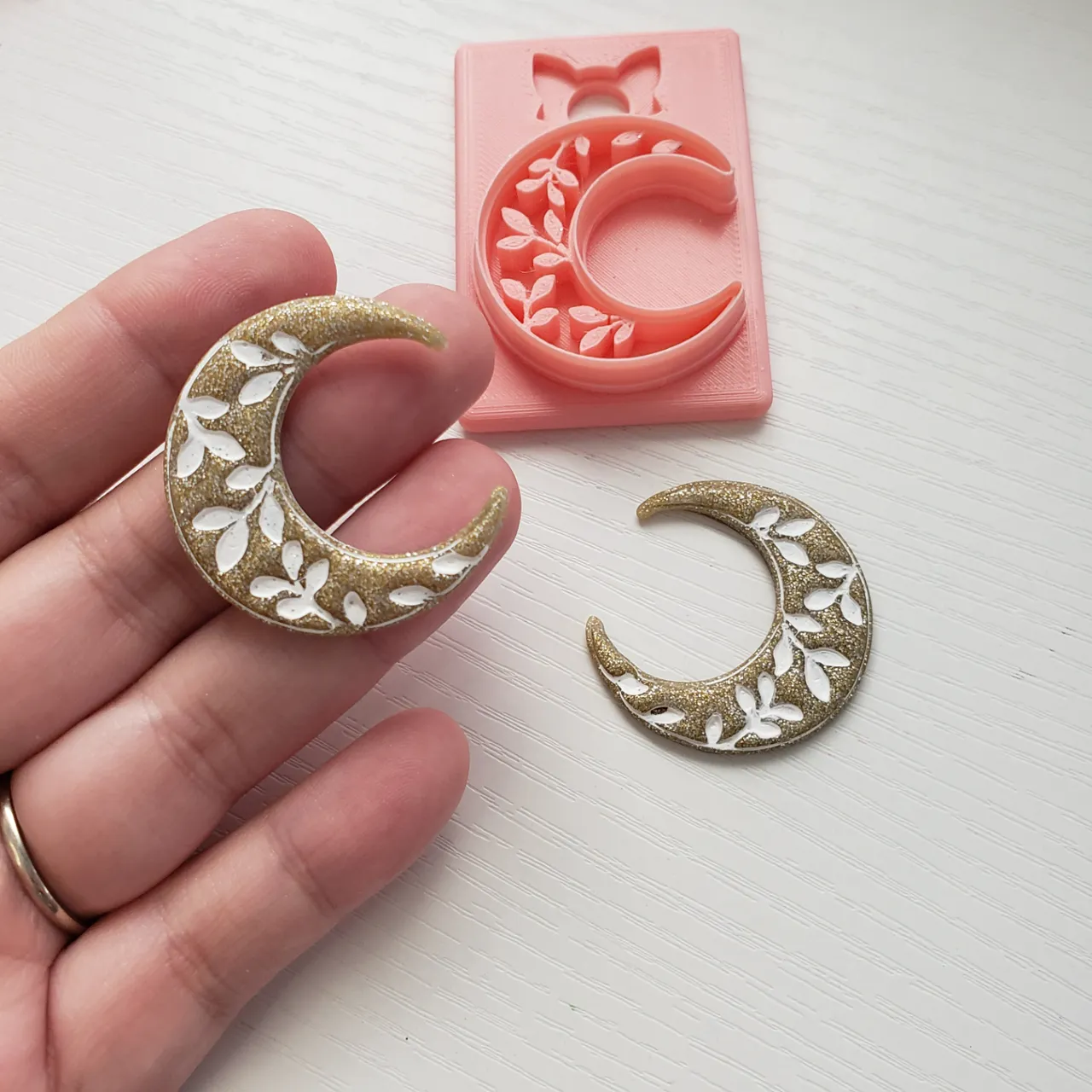 Floral Embossed Moon Polymer Clay Earring Cutter view 3