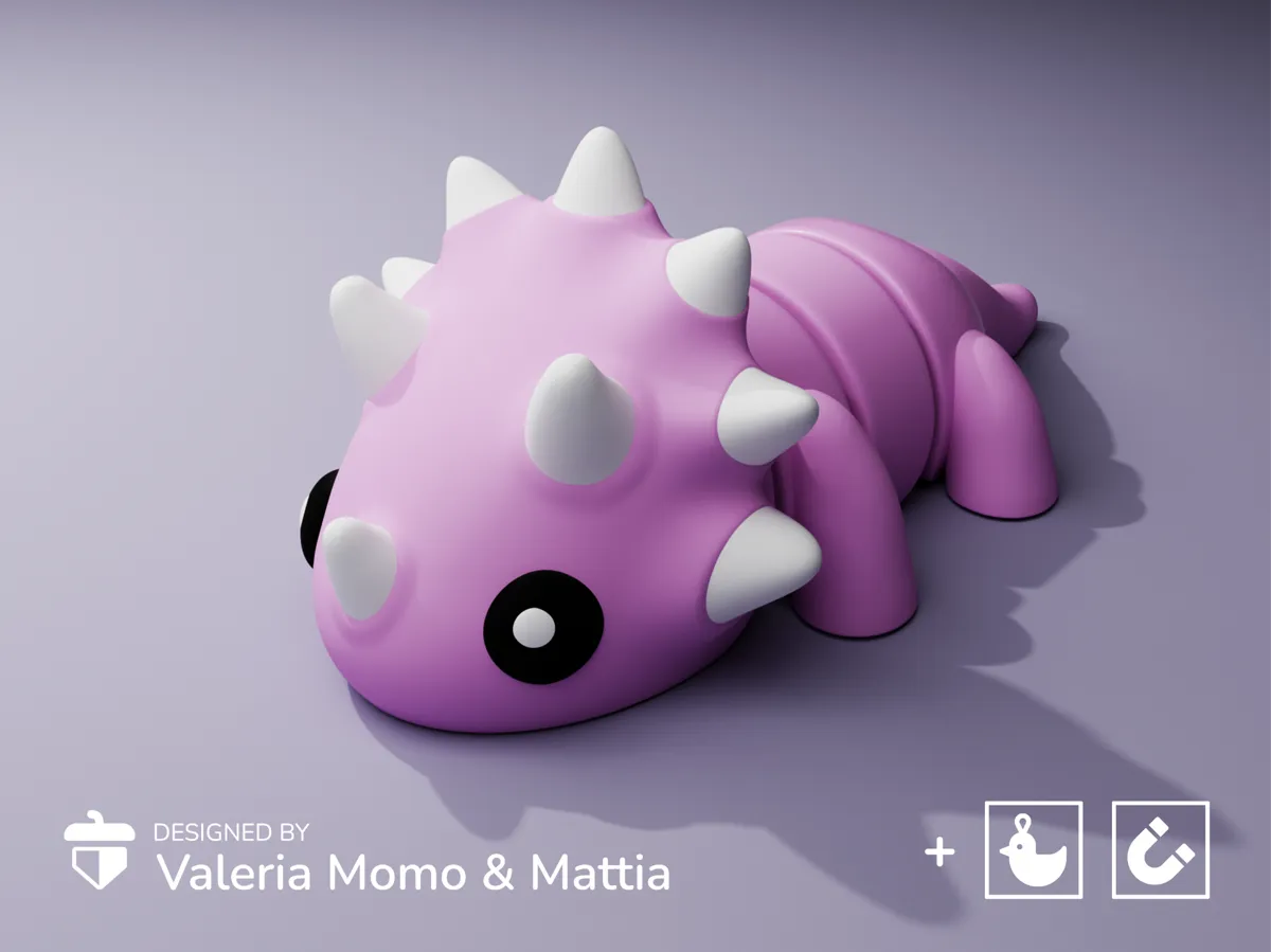 Cute Flexi Pets Triceratops (Keychain & Magnet) by Valeria Momo & Mattia MakerWorld: Download Free 3D Models - 3D model önizlemesi
