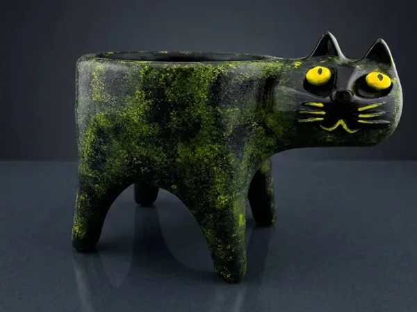 Cache-pot chat à queue articulée