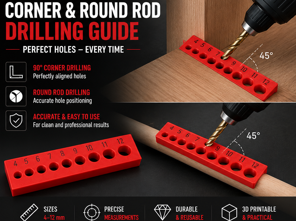 45° Corner & Round Rod Drilling Guide (4–12 mm)
