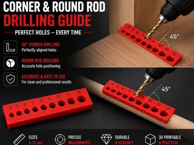 45° Corner & Round Rod Drilling Guide (4–12 mm)