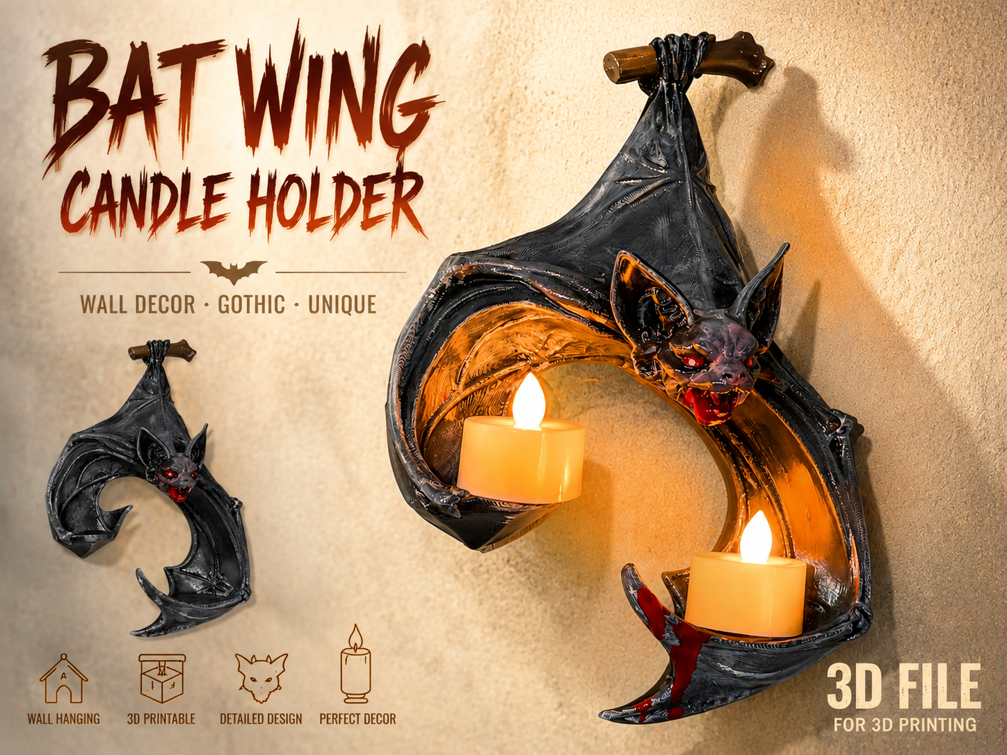 Bat Wing Candle Holder – Gothic Horror Wall Decor