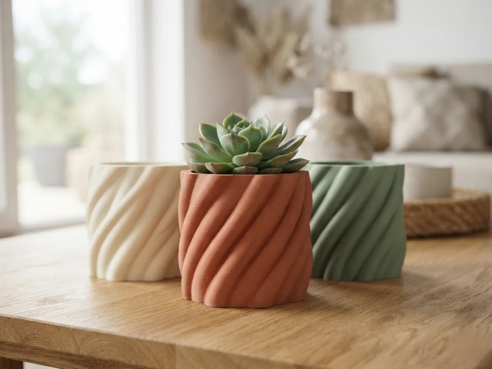 Maceta decorativa: Braided Orbital Ridge Planter. Referencia del modelo original.