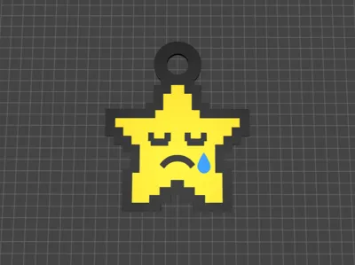 Sad Pixel-Art Star Keychain