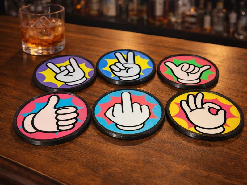 Pop Art Hand Gesture Coaster Set
