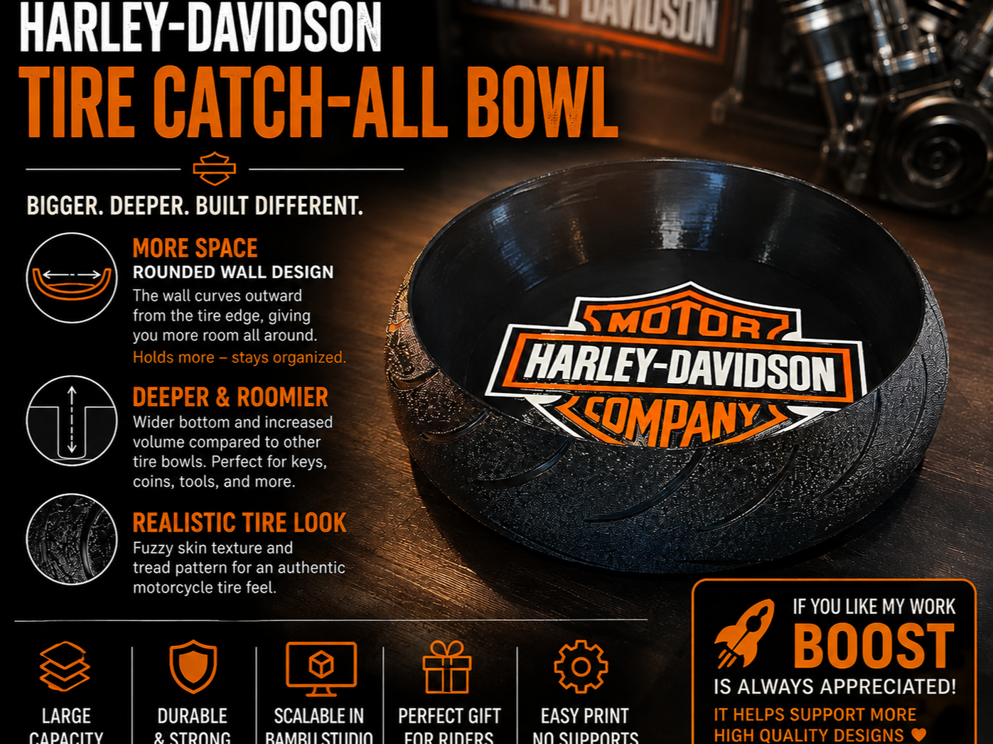 Harley Tire Catch-All Bowl - LARGE CAPACITY