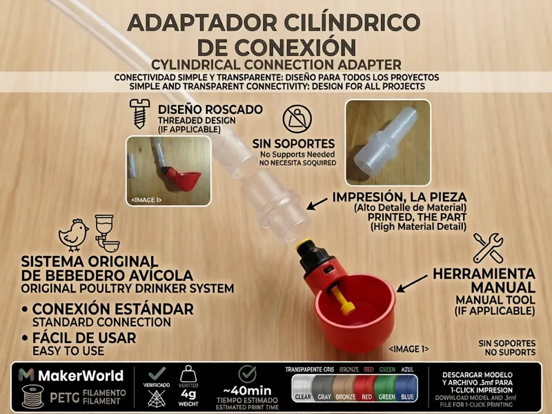 Bebedero Adapt/Drinker Adapt 1/8 Hex-15mm PETG