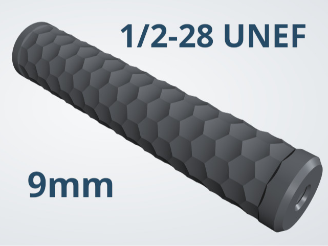High Power Moderator Hexagon 9mm (1/2"-28 UNEF)