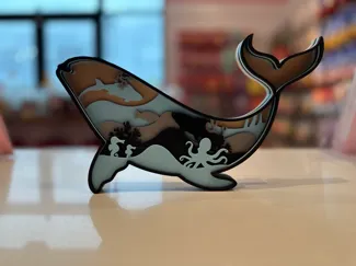 Layered Ocean Scene Whale Silhouette