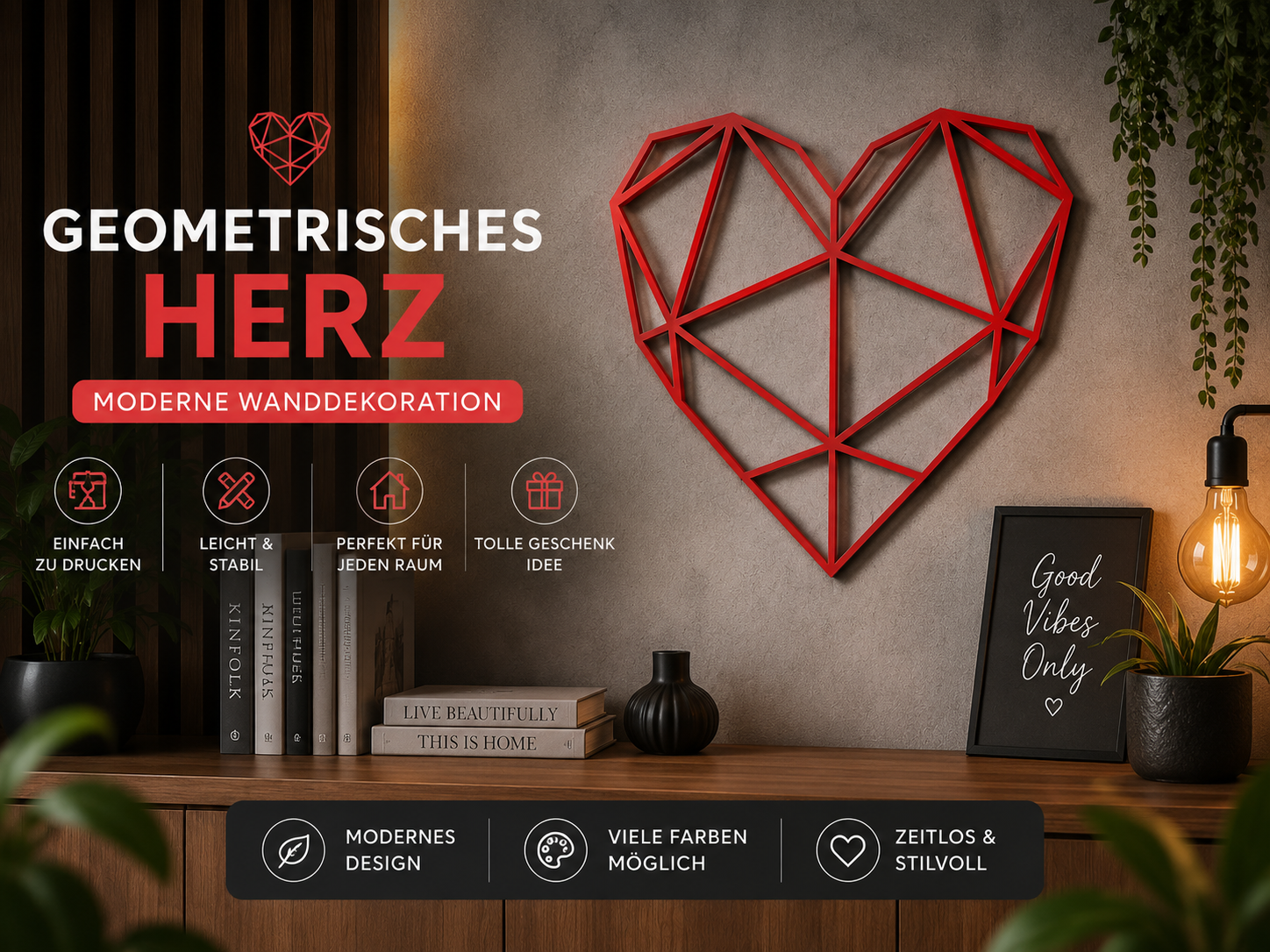 Geometrisches Herz – Moderne Wanddekoration